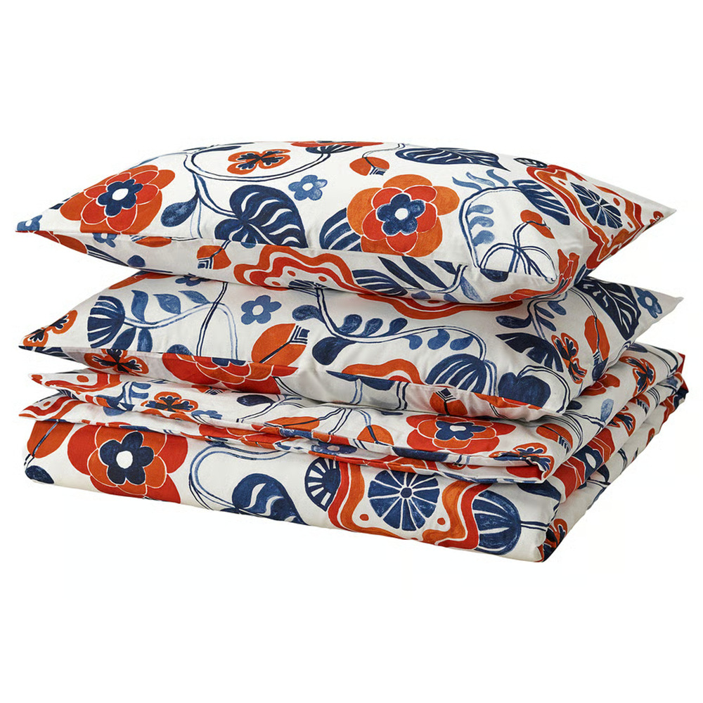 IKEA KANONVISA Duvet Cover & Pillowcase Set White/Multi Floral 106.140.46-NEW